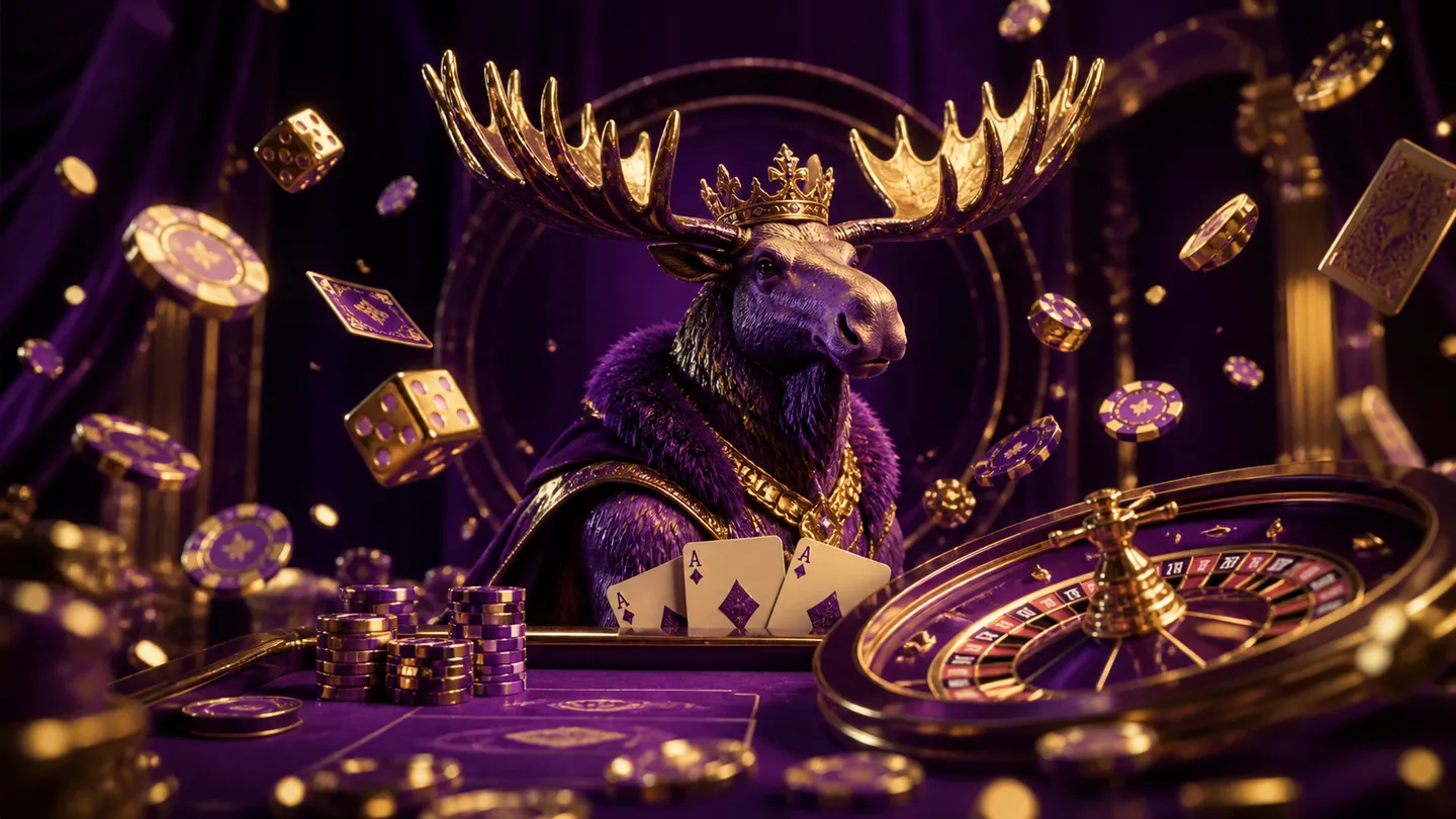 A luxurious casino-themed hero banner for Richmoose with elegant poker chips, glowing dice, and a roulette wheel.